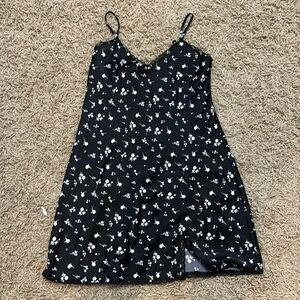 Black with white flower satin dress